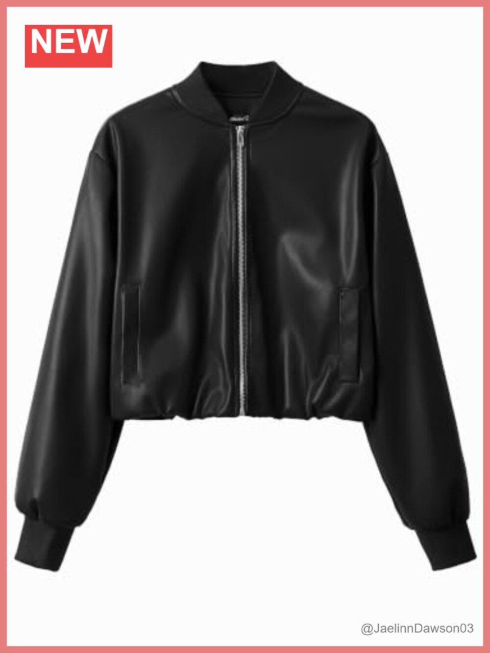 Faux Leather Zip Up Cropped Baseball Jacket with Ribbed Knit Trim